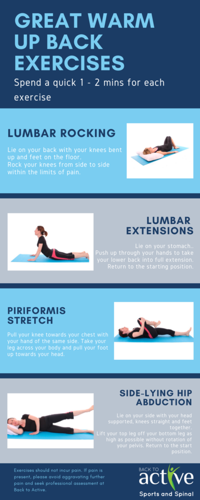 Infographic on warm up back exercises - Back to Active Sports and ...